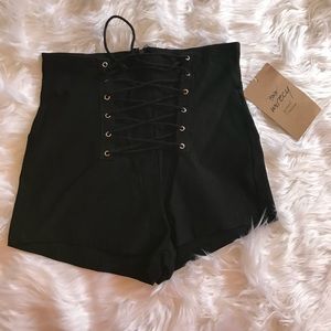 Women’s Black High Waist Lace Up Shorts